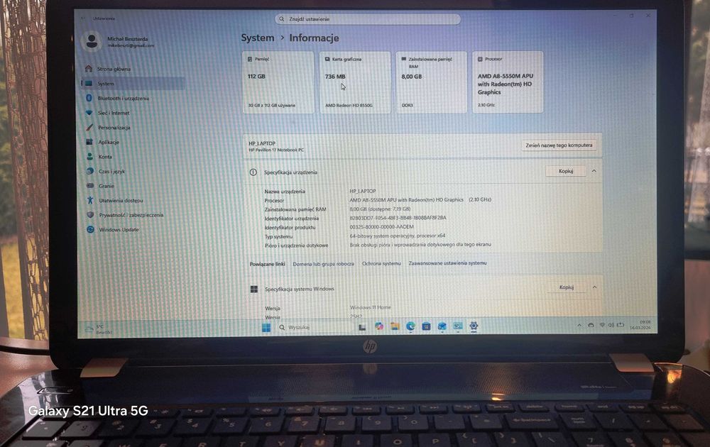 Duży Laptop HP Pavilion 17" 8GB RAM Szybki SSD Nagrywarka DVD jak nowy