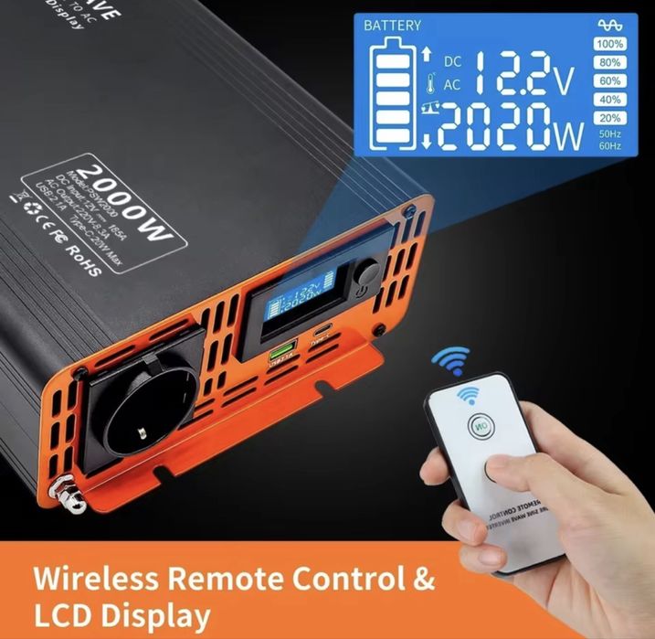 DATOUBOSS Инвертор с чистой синусоидой 2000 Вт DC 12 В 220В