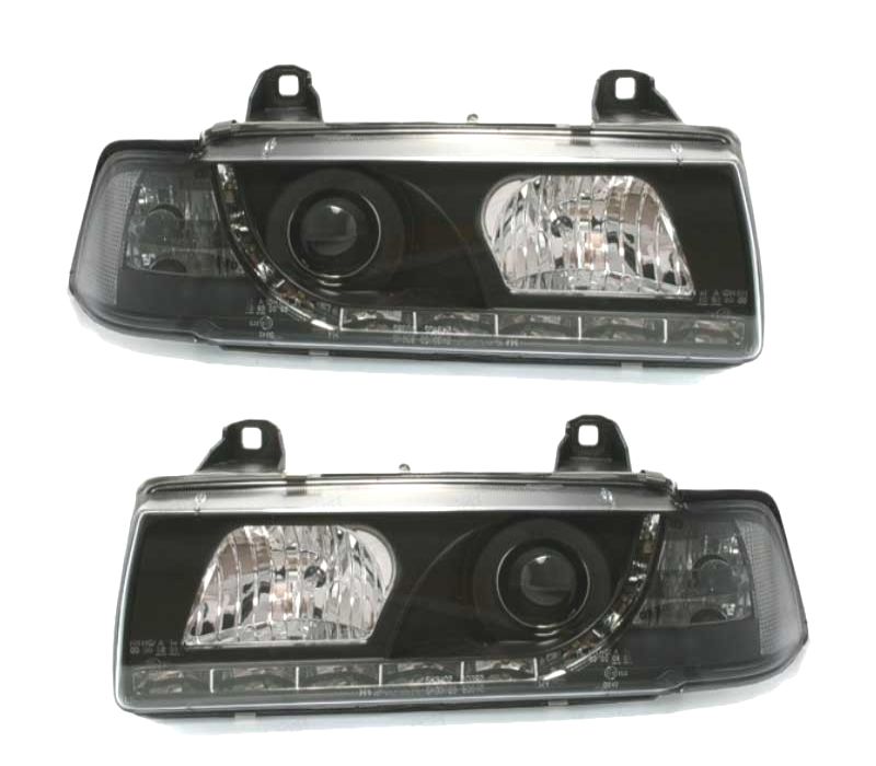 FARÓIS FRONTAIS LUZ DIURNA LED BMW SERIE 3 E36 COUPE + CABRIO FUNDO PRETO