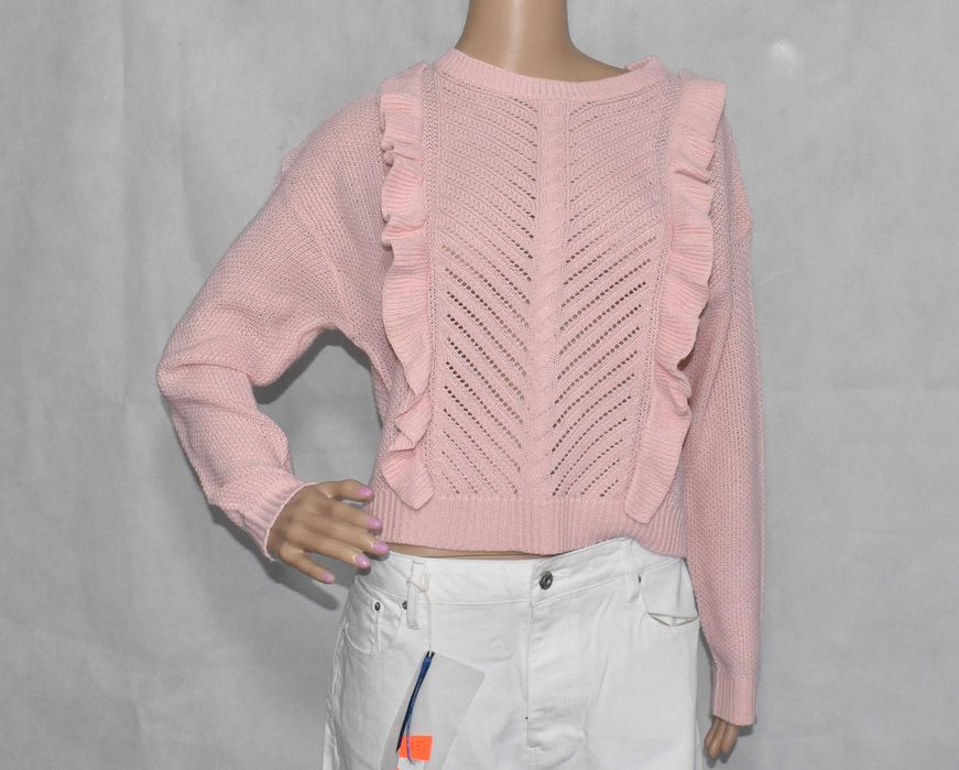 Select Różowy Krótki Sweter z Falbanami 44 Miękki Akryl