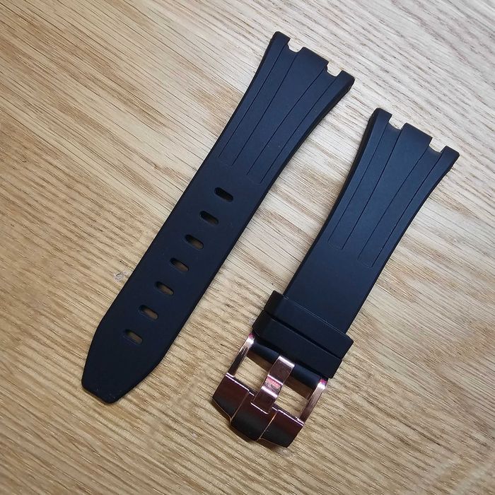 Pulseira Bracelete Relógio AP Royal Oak Preta Rosa Dourada