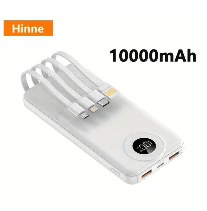 Новый Повербанк 10000 mАh со встроенными кабелями зарядки