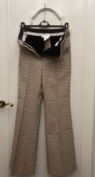 MAX MARA piękne spodnie w kratkę na kant z paskiem w talii