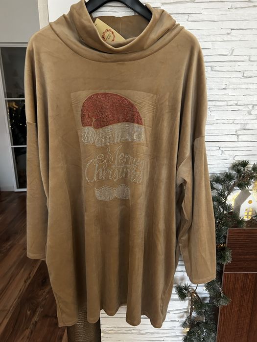 Długa Bluza damska oversize święta sukienka welurowa damska L XL 2XL