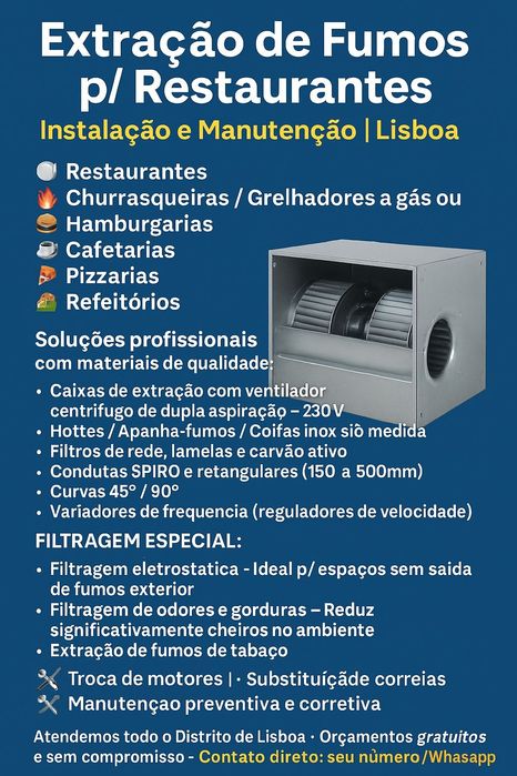 Extração de Fumos p/ Restaurantes | Instalação e Manutenção | Lisboa