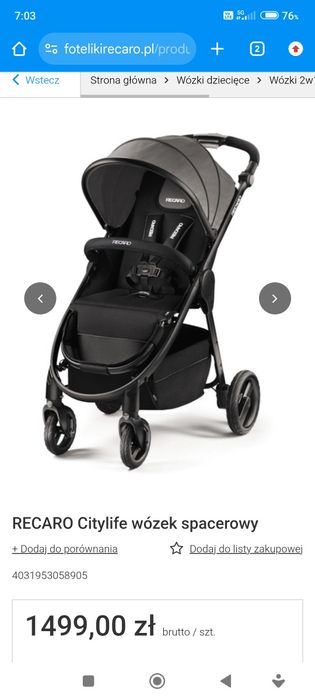 Wózek Recaro cały zestaw. Czytaj opis !!!.
