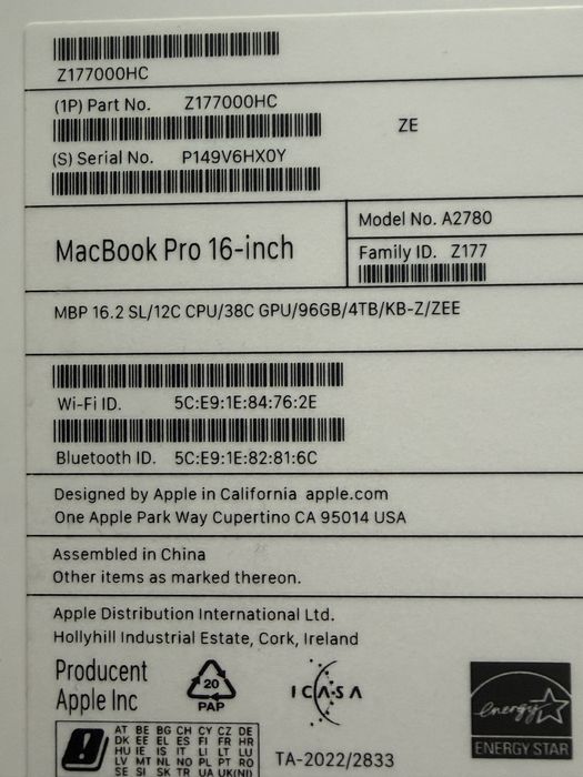 MacBook Pro 16” M2 Max CTO – 96 GB RAM / 4 TB SSD / 38-core GPU – NOWY – 19 900 zł