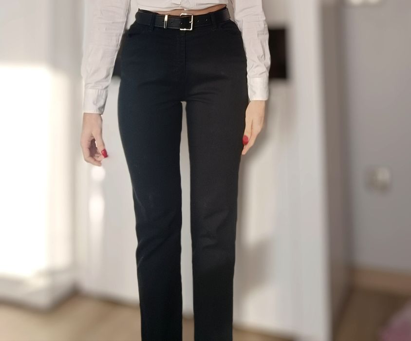czarna spodnie z wysokim stanem nowe prosta nogawka elastyczne M