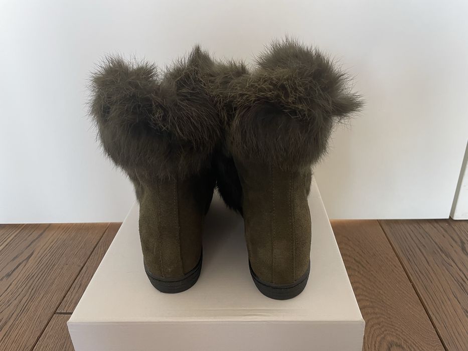 Buty trzewiki botki damskie zielone ocieplone skóra