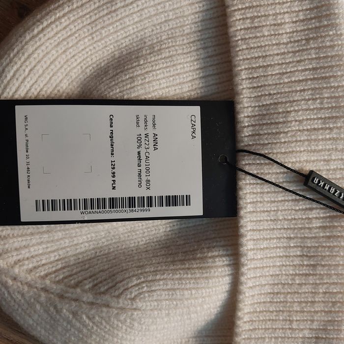 Nowa czapka wywijana Wolczanka, wełna merino