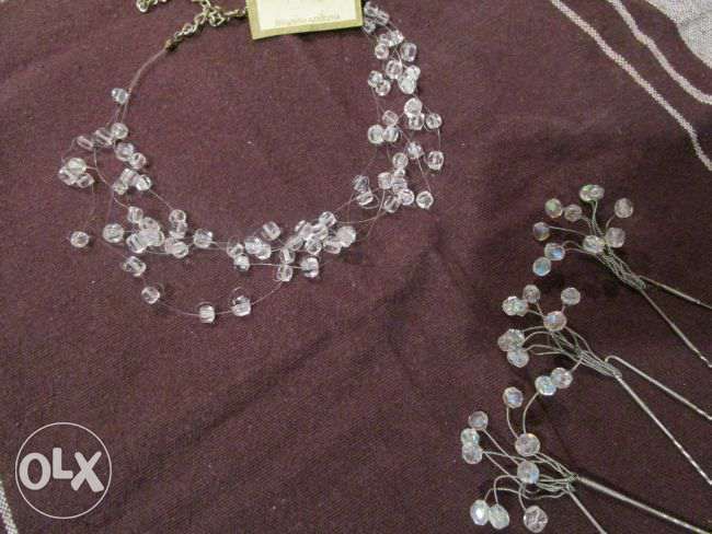 ślubny naszyjnik kryształy + 3 spinki kryształowe