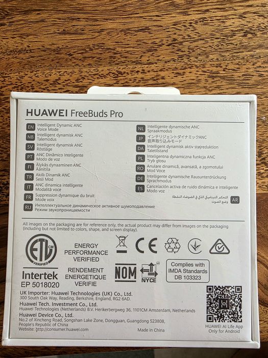 Huawei FreeBuds Pro,  Ceramic White, fabrycznie zaplombowane, paragon