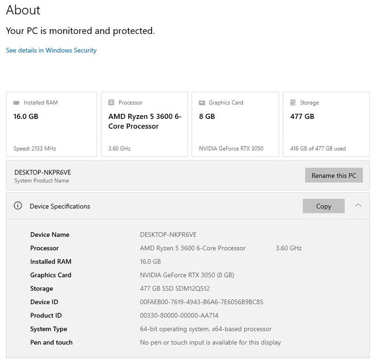 PC Gaming Ryzen 5 3600 + RTX 3050 + 16GB RAM