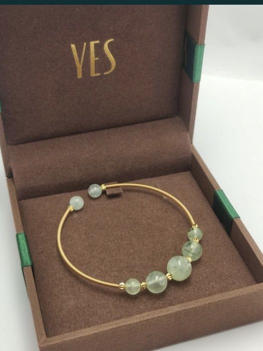 Bransoletka pozłacana z zielonym jadeitem