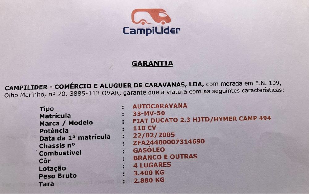 Autocaravana compacta Hymer Fiat Ducato