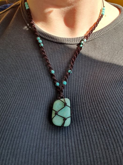 Crystal naszyjnik z minerałem amazonit makrama naszyjnik