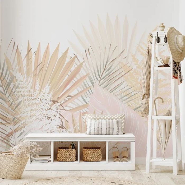 Aplicação de papel de parede e adesivo.