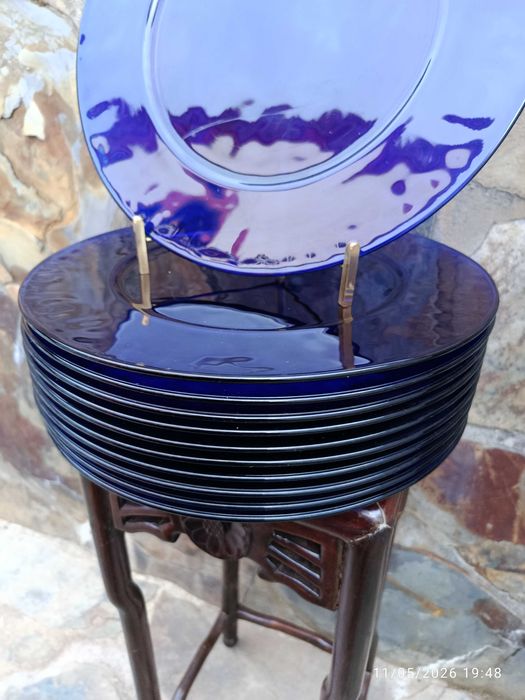 Conjunto 2 pratos Marcadores vidro Murano Azul cobalto 30,7 cm