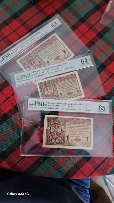 Zestaw 3 banknotów.Wysokie noty.1/2 marki.1 marka.2 marki.PMG
