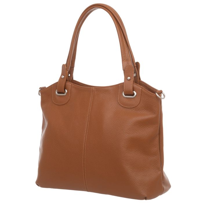 VERA PELLE torebka skórzana shopper z paskiem na ramię V658 camel