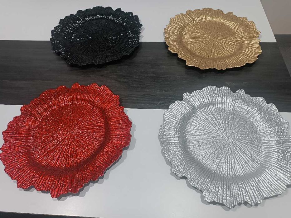 Conjunto de 6 Bases de Prato 33cm, Decoração de Mesa, Prateado