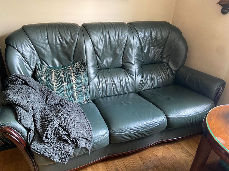 Zestaw wypoczynkowy skórzany, fotele plus sofa