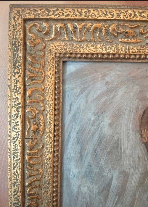 Retrato em pintura acrílico, moldura vintage