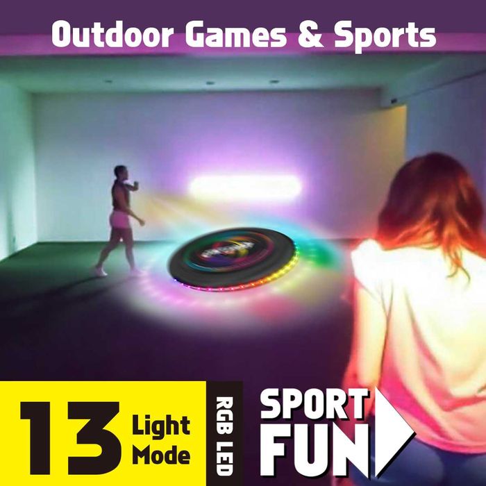 Disco voador Meteor Pro, Frisbee com luz RGB com 41 LED, 13 modos de luz, recarregável por, 27cm