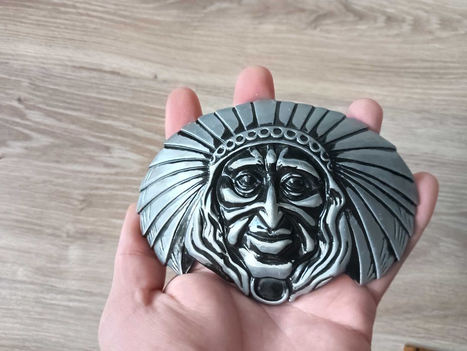 Klamra do paska western Indianin metalowa duża nowa