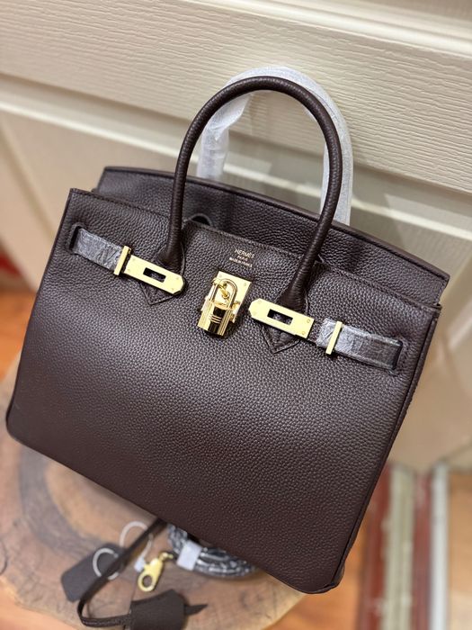сумка шкіряна Гермес Hermes колір шоколад