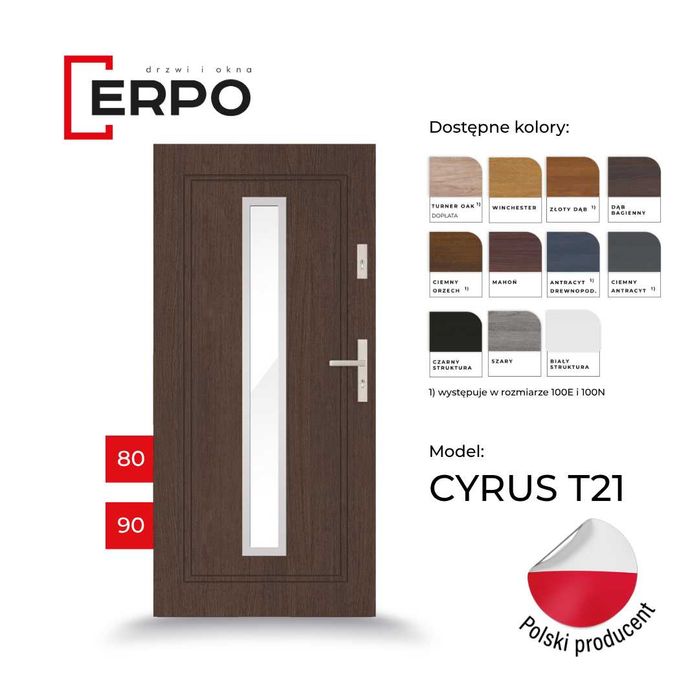 Drzwi zewnętrzne 72mm Czyste powietrze 90 lewe lub prawe złoty dąb