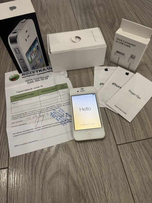 Офіційний iPhone 4 8GB White (Model A1332) — Повний комплект з документами + кабель