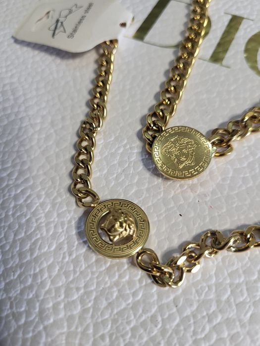 Zestaw meduza versace złoty łańcuszek bransoletka
