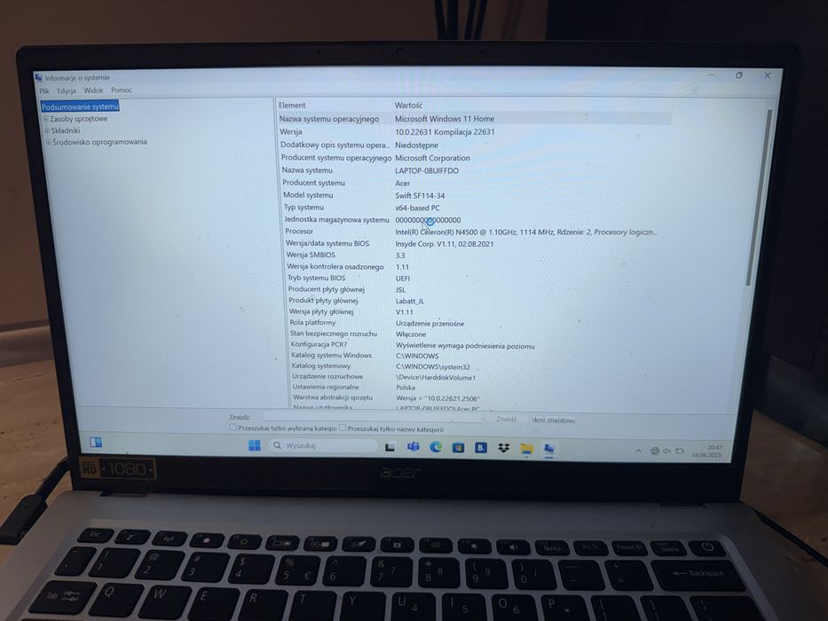 Laptop acer Windows 11