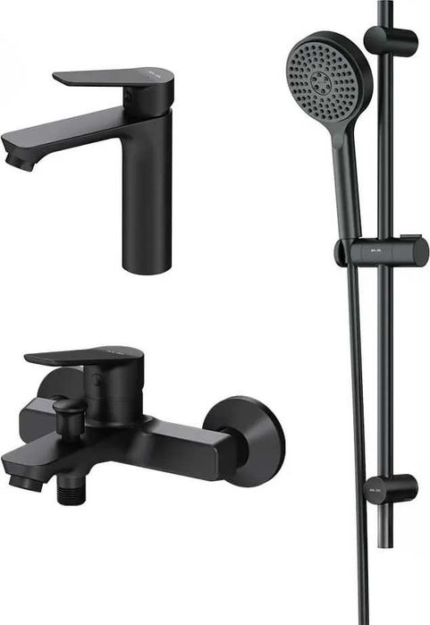 Чёрный комплект смесителей 3 в 1 для ванны AM.PM Hit (black)