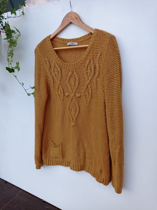 George musztardowy sweter pulower 42 XL z warkoczami akrylowy  damski