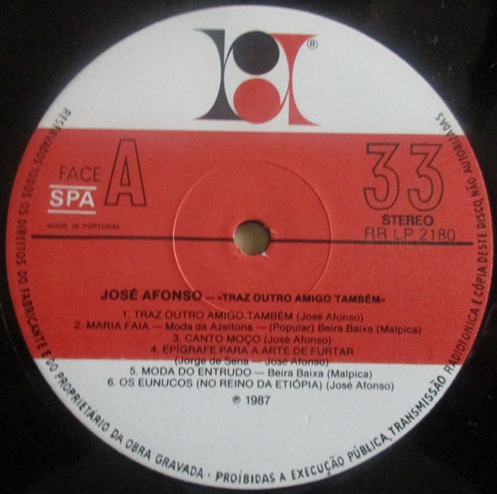 José Afonso	- - - - -		Traz Outro Amigo Também	- - - - -	LP