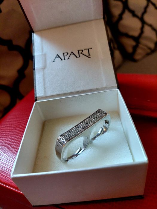 APART pierścionek na 2 palce SREBRO cyrkonie