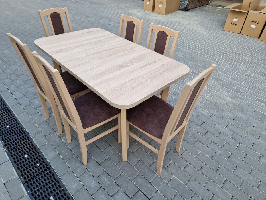 Nowe : Stół + 6 krzeseł,  sonoma + braz , dostawa PL