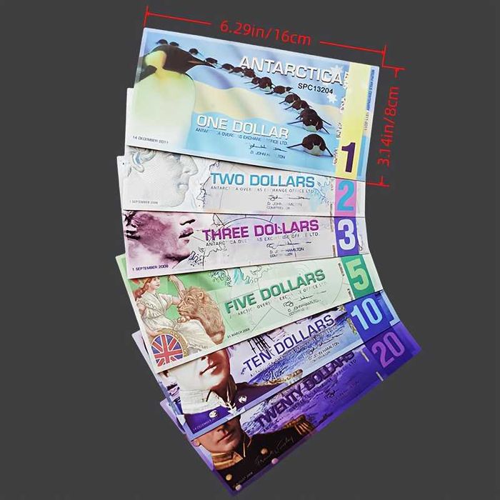 Kolekcjonerski Zestaw 6 Banknotów Antarktyda UNC UV prezent