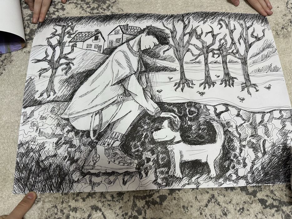 Малюнки на а2 папері чорна ручка і гуаш