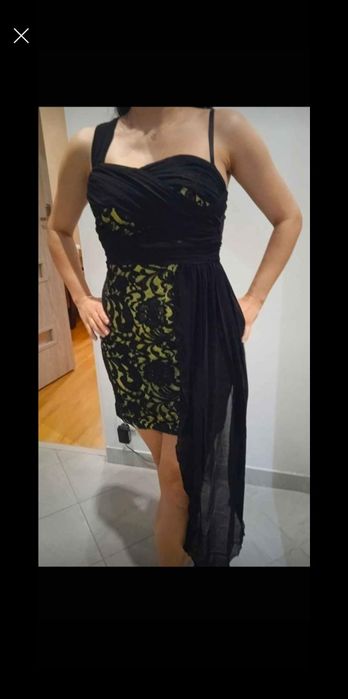 Sukienka żółto czarna w koronkę