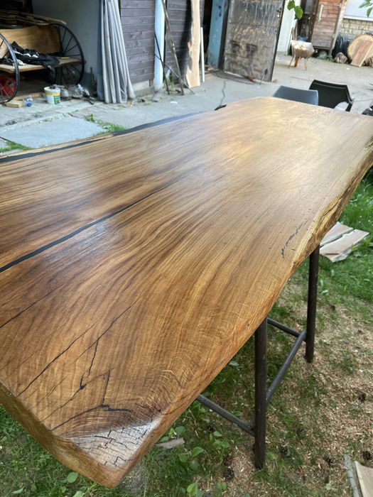 Stół LOFT jednolity blat DĘBOWY grubość 6 cm 180x80-90cm