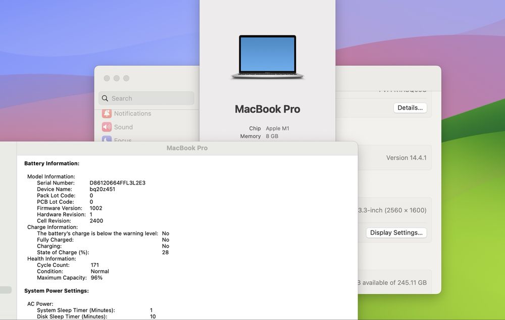 Apple Macbook Pro 13 2020 M1 8GB RAM 256GB SSD Silver IL6818