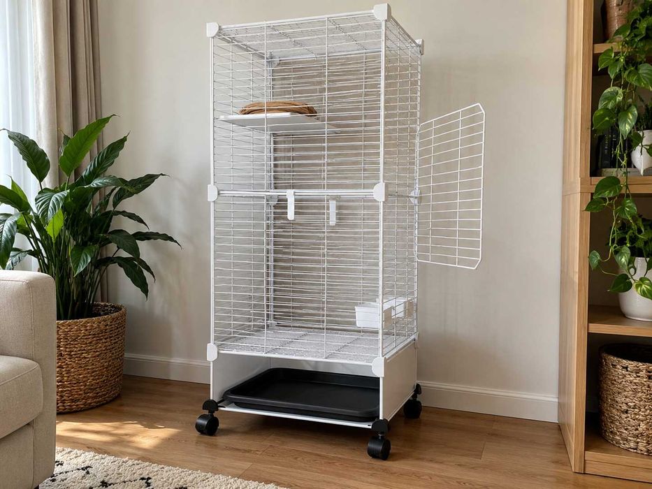 Nowa Klatka Dla Papug Woliera Metalowa Na Kółkach 95x37x37 Cm Dla Ptaków Egzotycznych Z Tacką Żerdzią I Miskami