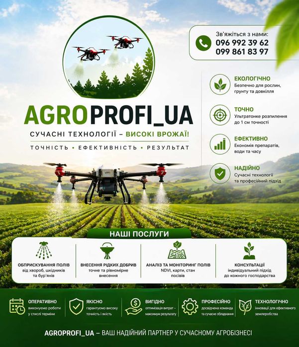 Обприскування дроном обробка полів агродронами десикація внесення ЗЗР