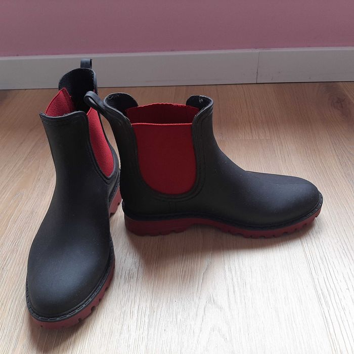 Botins Chuva Senhora Preto e Vermelho T.37