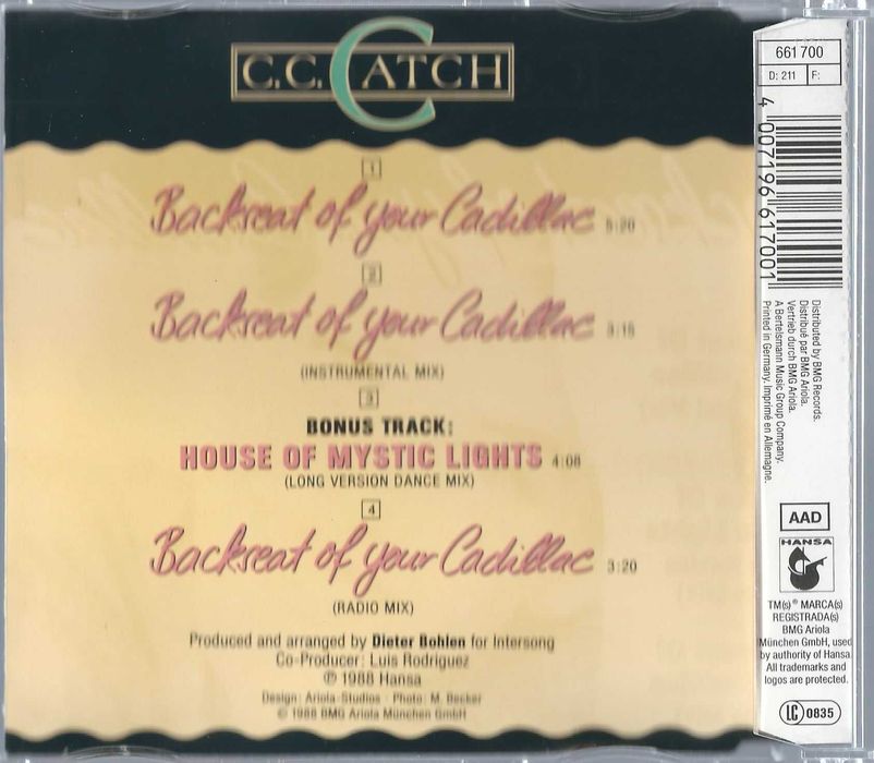 Maxi CD C.C. Catch - Backseat Of Your Cadillac (1988) (Hansa)
