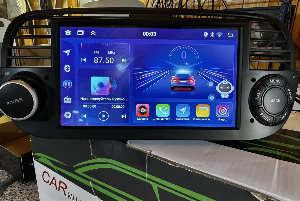 Автомобільна Android-магнітола 2DIN 7 дюймів для Fiat 500 з CarPlay, Android Auto, GPS, Wi-Fi, Bluetooth  1/32 gb