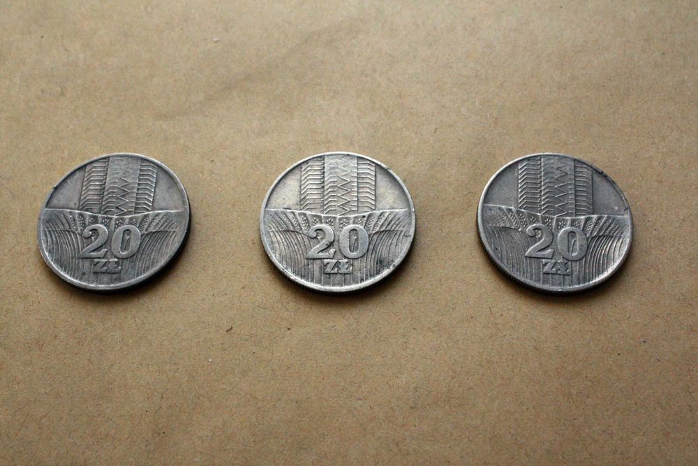 3 monety 20 zł lata 1973 do 1976 Budynek i kłosy. Obniżka ceny.